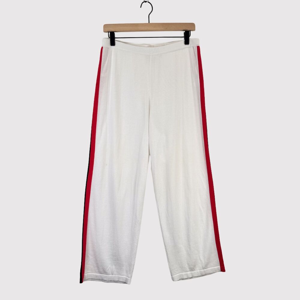 Edinburgh Knitwear Track Pants White Pima Cotton Straight Pull On Medium